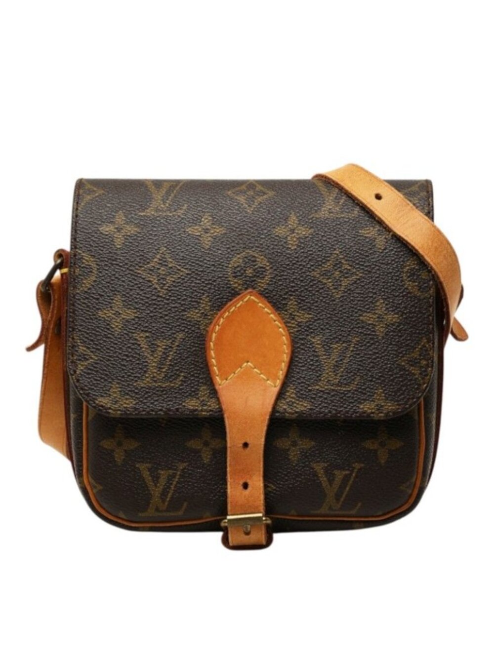 Louis Vuitton Monogram Mini Cartouchiere Crossbody Shoulder Bag Brown Leather